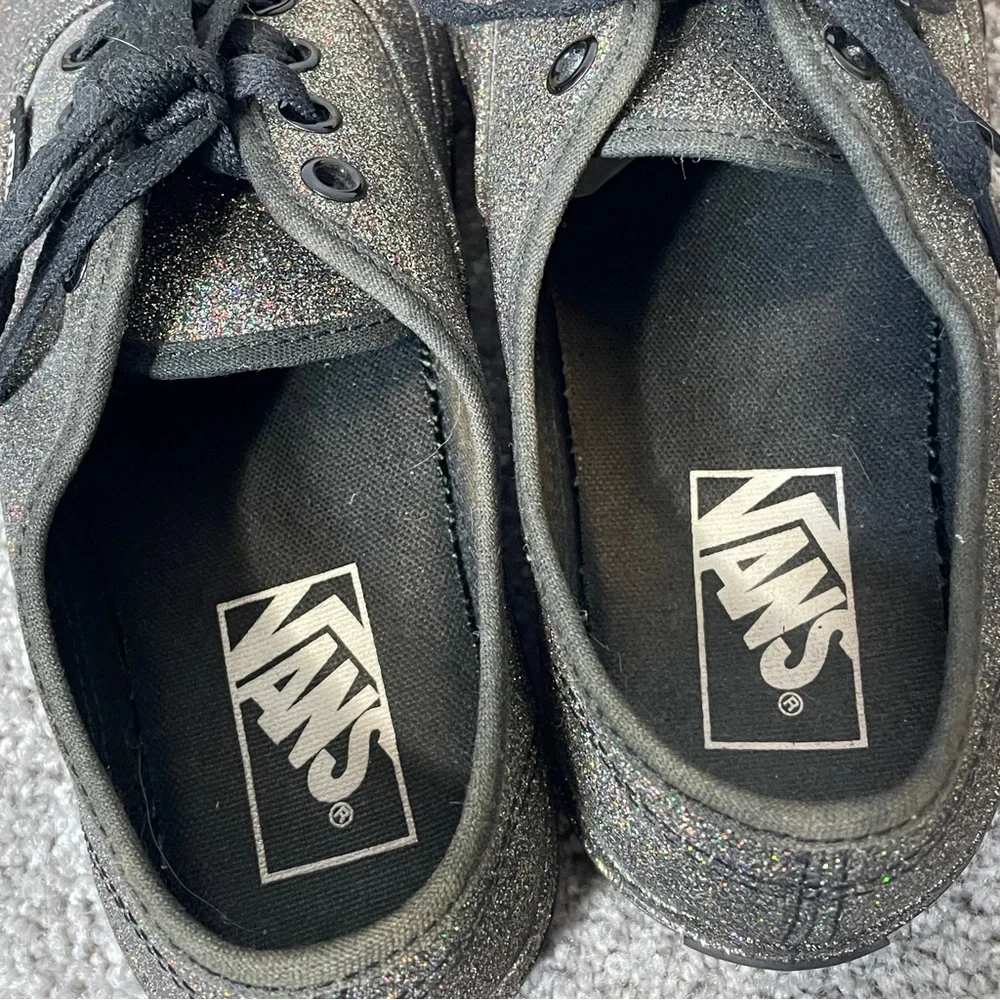 Vans Authentic Black Low Top All Over Rainbow Glitter Skate Sneakers‎ 5/6.5
